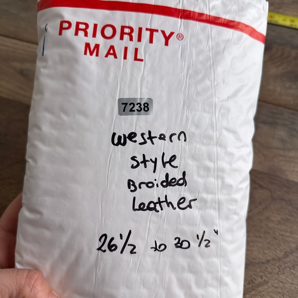 Vintage Western Tan Braided Leather Belt Silver Floral Buckle Tip Womens Size 28 - Picture 7 of 7